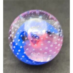 Vtg Caithness Reflections Scotland Blue Pink Swirl Bubbles Paperweight PB204/15